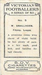 1933 Godfrey Phillips B.D.V. Victorian Footballers (A Series of 50) #5 Wilfred Smallhorn Back